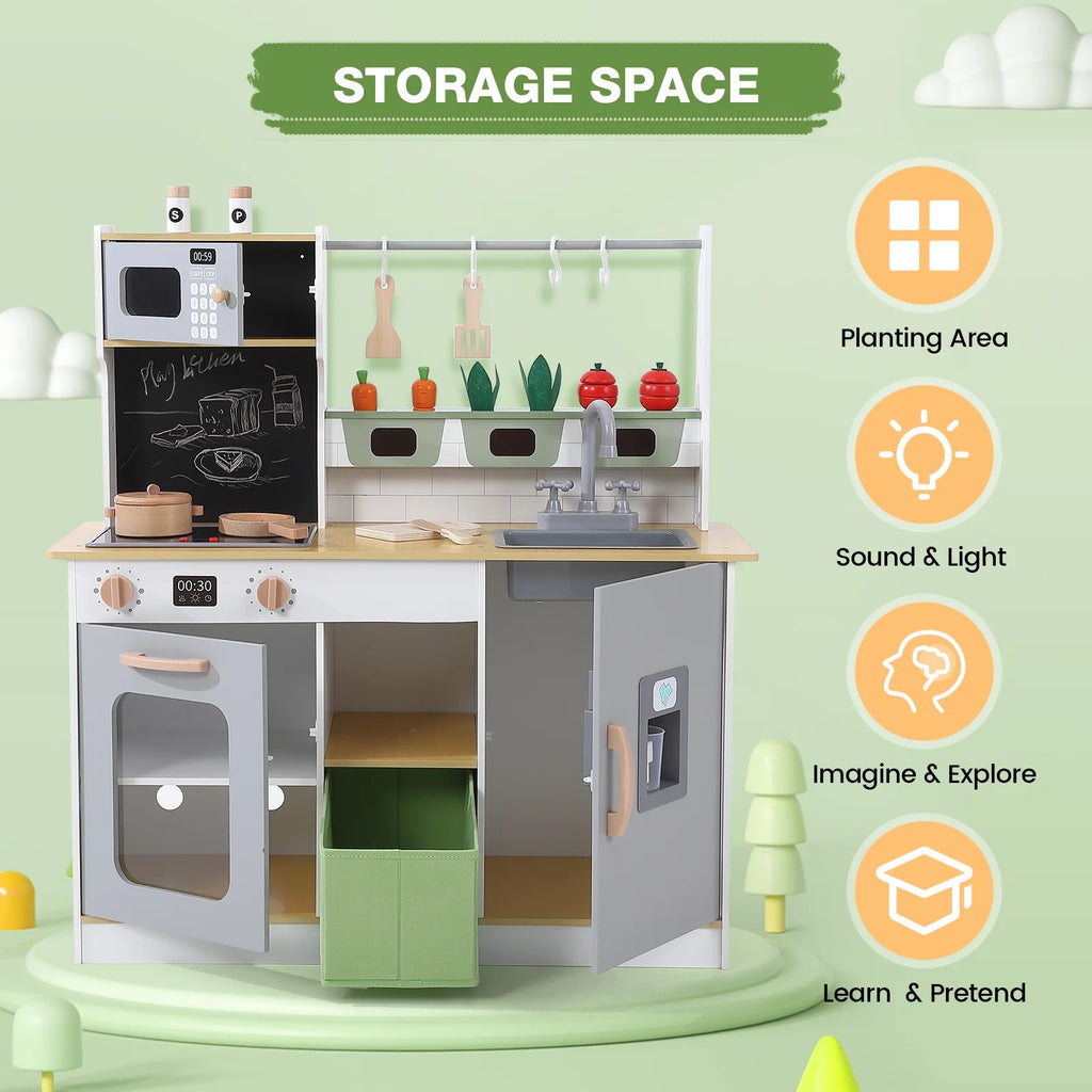 Kids Wooden Kitchen Toy Set with Cookware Accessories Q149030