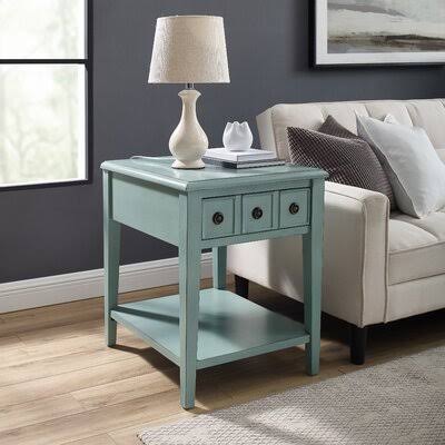 Teal End Table with Storage W8500