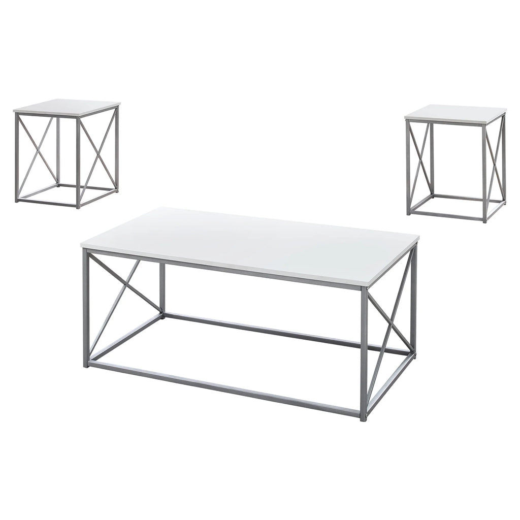 White Grey Metal Coffee End Side Table Set Q433265